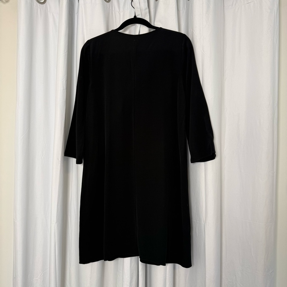Eileen Fisher Black Tencel Relaxed Fit Midi Shift Dress Minimalist Womens XS - Picture 8 of 11